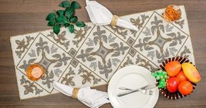 Christmas Decorative and Leaves Design Beaded <b>Runner</b> Placemat <b>Dining</b> <b>Table</b> Fancy Mat Handmade Decorative <b>Runners</b> for Wedding - Product Image 5
