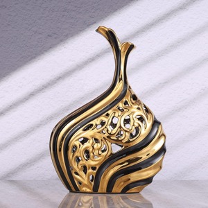 Jarrón artístico de Metal negro y dorado, aspecto de diseñador perfecto para decoración del hogar, mesa, bodas, exhibición de Hotel o propósito de regalo - Product Image 1