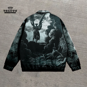 Veste en jean imprimée américaine col montant veste bouffante pour hommes polaire ODM OEM streetwear décontracté - Product Image 4