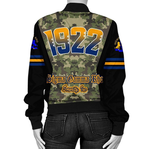 Chaqueta Universitaria de Satén SGRho Sigma Gamma Rho 1922 Azul Real Dorado Griego para Mujer - Product Image 2