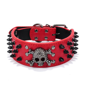 Collar de Perro con Púas Estilo Punk al por Mayor, Collar de Cuero Resistente con Diseño de Calavera, Diseño Protector Ancho para Razas Medianas y Grandes - Product Image 4