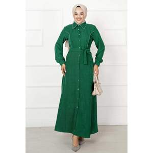 Robe à col chemise avec perles émeraude - Product Image 4