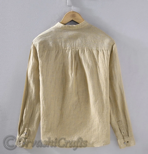 Chemise à manches longues en pur coton pour hommes automne col montant tenue décontracté mâle couleur unie boutonnée chemises habillées au prix de gros - Product Image 4