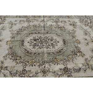 Alfombra de lana turca vintage estilo clásico de 6x9 pies con diseño rectangular de retazos beige y verde para grandes áreas con respaldo de látex - Product Image 5