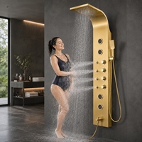 Panneau de douche mural moderne en acier inoxydable avec affichage LED, jets de pluie et de massage, douchette à main pour salle de bain d'appartement