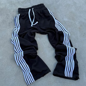 Pantalon évasé à rayures avec logo personnalisé 100% coton Pantalon ample de qualité supérieure avec ceinture élastique Pantalon de survêtement évasé pour hommes - Product Image 2
