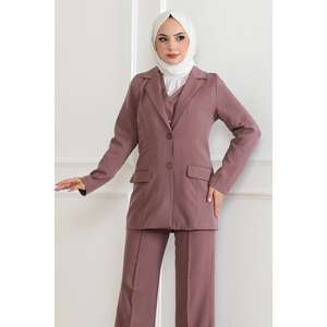 ชุดเสื้อกั๊กสีชมพูโรส MSW19222-3 แบบลำลอง เสื้อทรงยาวบาน และกางเกงขายาวเหนือเข่า ความยาวปานกลาง ไซส์ XS สำหรับชุดฤดูใบไม้ร่วง - Product Image 2