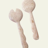 Ensemble de 2 ustensiles à salade en résine rose ivoire, écologiques, compatibles lave-vaisselle, design moderne, pour la maison et la cuisine, fabriqués en Inde