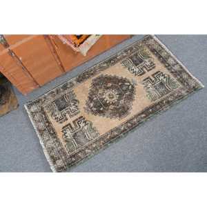 Turkish Vintage Small Rug 1.7x3.2 ft, <b>Brown</b> <b>Wool</b> Rug - Product Image 2