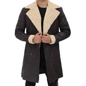 Manteau en cuir véritable de couleur unie à manches longues pour hommes Manteau à col rabattu avec logo personnalisable Manteau en cuir pour hommes - Product Image 4