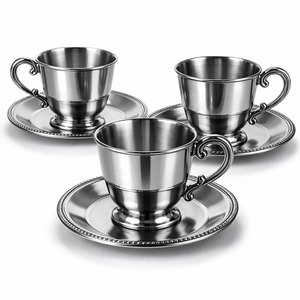 Juego de Taza y Platillo de Acero Inoxidable, Taza de Café de Metal Grabada, Vajilla Reutilizable de Grado Alimenticio para Hotel, Restaurante y Uso Doméstico Profesional - Product Image 5