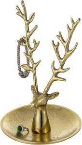 Porte-bijoux, boîte à bibelots, design de tête de renne en métal ton laiton de luxe, plateau à bagues de table avec présentoir pour collier et bracelet - Product Image 2