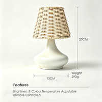 Lampe de table moderne en rotin, LED dimmable 7W, télécommande, base en fer, abat-jour tressé, AC 110-240V, pour chevet, chambre, décoration intérieure