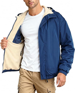 Veste en polaire softshell à double boutonnage décontractée pour homme, en fourrure de mouton, avec sequins, capuche amovible, réversible, coupe-vent bomber - Product Image 5