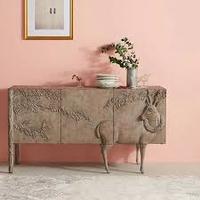Buffet antique en teck massif sculpté à la main, écologique, hauteur réglable, pour salon, hôtel, appartement, villa