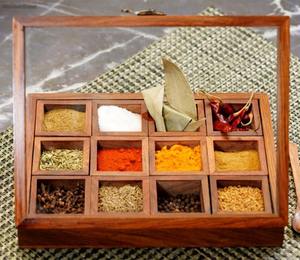Direct Factory Supply New Style Wooden Spice Rack Container from India Customized Size masala box and divided spice chambers - Product Image 3