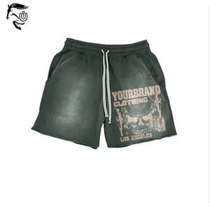 Custom Mens Vintage Acid Wash Fleece Shorts Quick Dry Screen Printed Streetwear Sun Faded Distress Cut Edge Jogger Sweat Shorts - Product Image 4