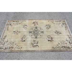 Tapis vintage 3,9x7,1 pieds, tapis turc, tapis uni marron beige - Product Image 2