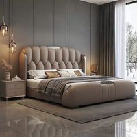 Ensemble de meubles de chambre à coucher en teck massif de luxe, style européen moderne, avec revêtement en cuir personnalisable et capitonné, 2 tables de chevet