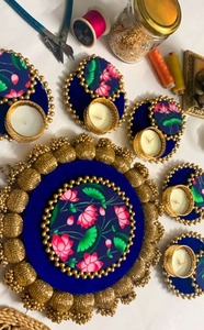 Lot de 6 bougies chauffe-plat décoratives en bois avec plaque Rangoli Décoration de mariage Temple Décoration d'entrée de maison de Noël - Product Image 6