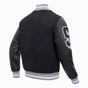 แจ็กเก็ตบอมเบอร์สำหรับผู้ชายแจ็คเก็ตหนังปักลายกำมะหยี่แจ็กเก็ตเบสบอลหนังแกะ - Product Image 3