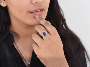 Nouvelle arrivée minimaliste améthyste argent demi-conception bague empilable 925 argent Sterling usine en gros bijoux en vrac - Product Image 4