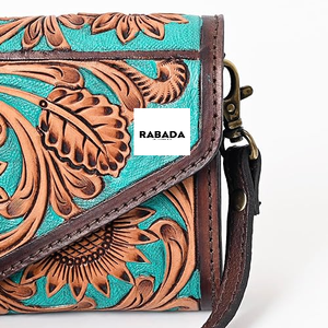 Sculpture main usiné cuir portefeuille pochette coque de téléphone élégant cuir de vachette portefeuilles couleur Turquoise portefeuille pour les femmes - Product Image 2