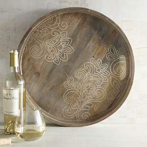 Plateau rond en résine pure Designer Decal Print Tray Platter Home Decor Table Top Kitchen Ware Mango Wood Tray - Product Image 4