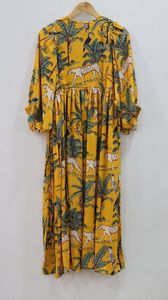 Haute qualité jaune imprimé Animal Mini robe col profond chaîne fermer rayure lâche naturel Long bloc imprimé décontracté été - Product Image 5