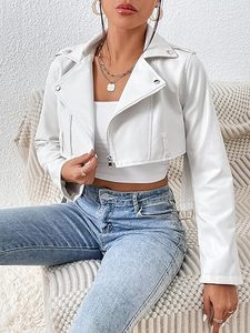 Women's <b>Long</b> Sleeve Zip up Crop Sheep Skin PU <b>Leather</b> <b>Jacket</b> Motocross Motorbike Faux <b>Leather</b> <b>Jackets</b> - Product Image 3