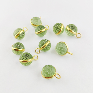 จี้อเมทิสต์สีเขียวลูกปัดอะเมทิสต์สีเขียวธรรมชาติสีเขียวขนาด12มม. ทรงกลมสลักรูปดอกไม้สีทองจี้เงินสเตอร์ลิงทำด้วยมือ - Product Image 5