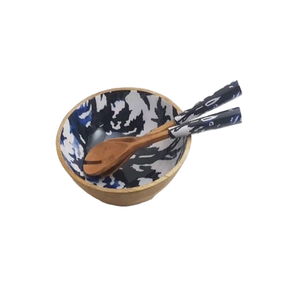 Juego de cucharas para servir de madera de acacia con estampado esmaltado de fabricación india, juego de cucharas para ocasiones específicas, tazón de madera para servir, juego de cucharas - Product Image 1