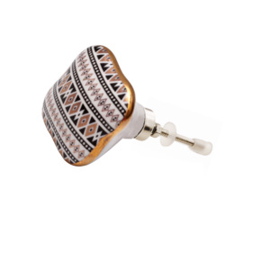 Perillas de cerámica con flores de trabajo doradas marroquíes, forma cuadrada hexagonal española para armario de cocina, tocador y comedor - Product Image 2