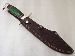 Large Handmade Stainless Steel Bowie Knife with Colored Wood Handle and Quality With <b>Leather</b> Sheath Camping Knives. - Product Image 6