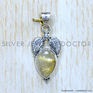 Fantatstic Leaves Design Pendentif en argent 925 Rutile doré en vrac Pendentifs en argent en gros - Product Image 2