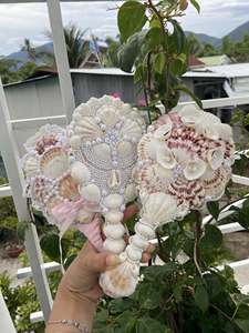 Fashion Handmade Sea Shell <b>Handheld</b> <b>Mirror</b> Cute Pearl Decor Cosmetic <b>Mirror</b> - Product Image 2