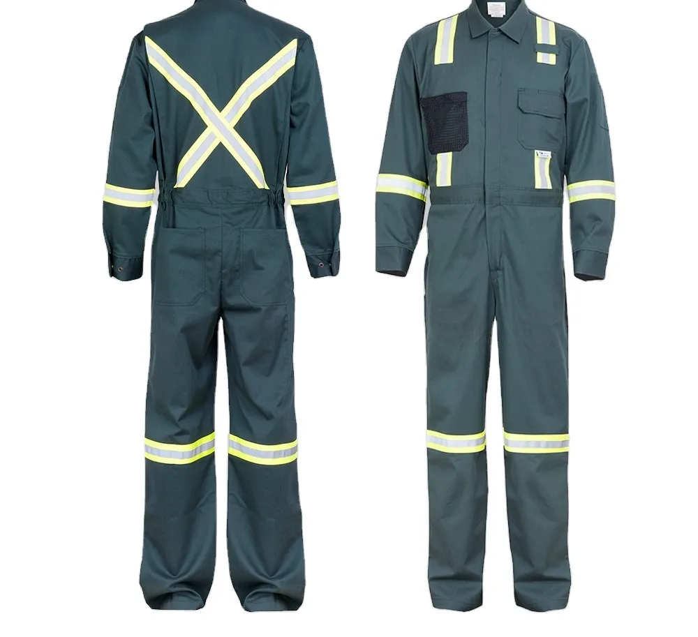 Pakaian keamanan industri kustom antistatis tahan api Logo kustom baju kerja baju kerja Coverall dengan reflektor