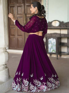 TRENDMALLS Georgette <b>Sequins</b> Embroidery Work Lehenga <b>Crop</b> <b>Top</b> SemiStitch Lehenga with Unstitch <b>Crop</b> <b>Top</b> (L288-Purple) - Product Image 2