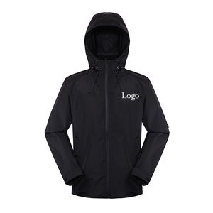 เสื้อกันลมมีฮู้ดสำหรับผู้ชายผ้าฝ้าย100% ระบายอากาศได้ดีมีโลโก้ตามสั่ง - Product Image 1