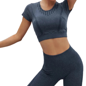 Women's 2 Piece Yoga Set High Waist <b>Seamless</b> <b>Leggings</b> Crop Top Solid Color Full Length Workout Fitness Outfit Spandex Polyester - Product Image 6