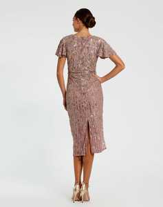 ชุดราตรีผ้าชีฟองปักเลื่อมลูกปัดหรูหราเอวธรรมชาติทำมือสวยงามคอหมวกแขนเสื้อสำหรับงานปาร์ตี้ - Product Image 5