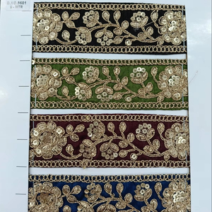 ลูกไม้ปักลายดอกไม้สีดำหรูหราที่มีรายละเอียดที่ซับซ้อนเหมาะสำหรับการสร้างชุดเจ้าสาวที่มีความซับซ้อนสวมใส่ตอนเย็น - Product Image 1