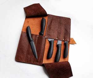 Bolsa de herramientas de cuero genuino, estuche plegable clásico para rollo de cuchillo, estuche duradero multiusos para rollo de lápiz, OEM personalizable - Product Image 1