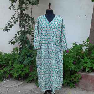 ชุดเดรสผ้าฝ้ายพิมพ์ลายคุณภาพสูง คอวี แขนยาว มีกระเป๋า ทรงตรงยาว สไตล์ลำลอง เสื้อผ้าผู้หญิง - Product Image 2