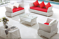 Canapé de jardin en rotin avec structure en aluminium au design moderne, tissage PE, mobilier d'extérieur pour villa, hôtel et parc, utilisable toute l'année
