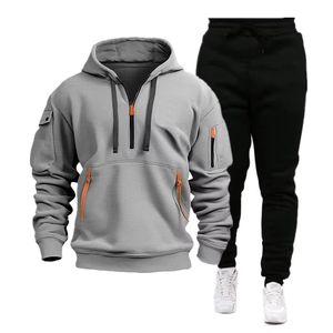 Conjunto Deportivo de Dos Piezas para Hombre, Sudadera con Capucha y Cremallera, Color Sólido, Chándal Informal para Otoño e Invierno - Product Image 6