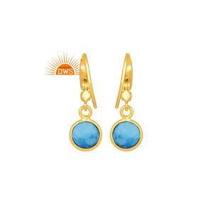 Meilleure vente Boucle d'oreille en argent sterling plaqué or 18 carats avec pierre de culture turquoise naturelle Bijoux personnalisés pour femmes Cadeau Fo - Product Image 3