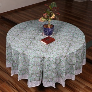 Hermosa cubierta de mesa redonda de algodón hecha a mano con estampado floral para el comedor de Año Nuevo tela decorativa - Product Image 4