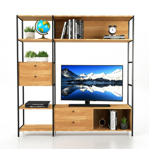 KTV68094 Multi-Functional TV Stand Integrated Bookshelf Industrial-Style Iron Frame <b>Pine</b> Wooden Top Luxury Traditional TV - Product Image 1