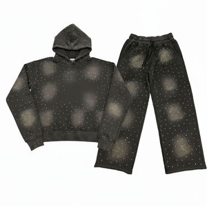 Ventes en gros de survêtements pour hommes de haute qualité, nouveaux, personnalisés, imprimés avec des strass, pantalon et sweat-shirt, ensembles de survêtements d'automne, 100% coton, streetwear tendance - Product Image 6